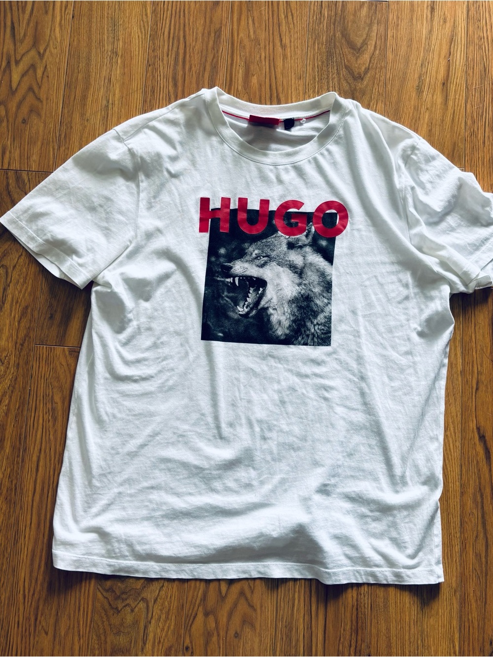 Hugo Boss White Tee with Red HUGO and Black Graphic